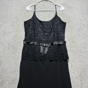 Z Studio Dress Womens Size 14 Black Lace Overlay Rhinestone Bow Accent Prom